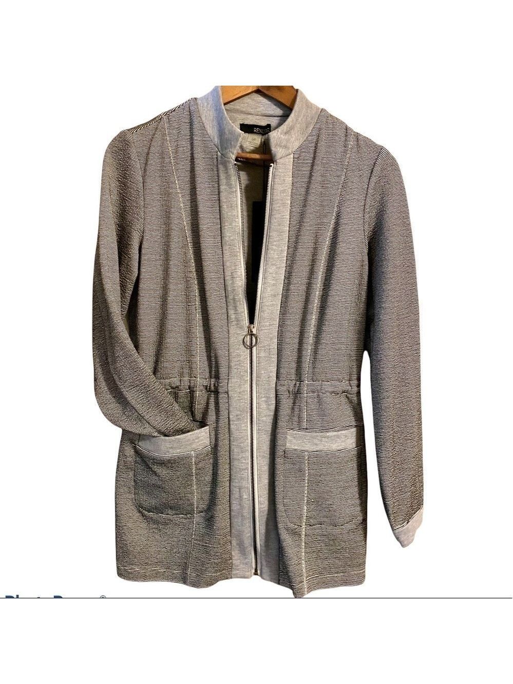 NWT RENUAR| Soft pinstriped collarless grey jacket, drawstring waist.